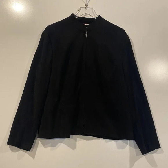 JM Collection Black‎ Moleskin Faux Suede Zip Front Blazer Jacket Womens Size 18 - Picture 1 of 4